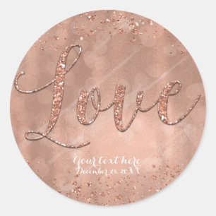 Sticker Rond Mots d'amour Type Rose Pink Or Glamour Paillettes