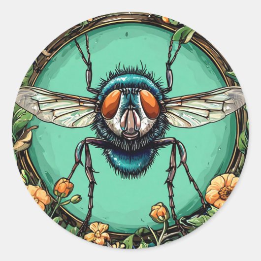 Sticker Rond Mouche de dessin animé amusante avec une esthétiqu (Devant)
