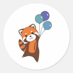 Sticker Rond Mouches Rouges Panda Ballons mignons Animaux Pour 