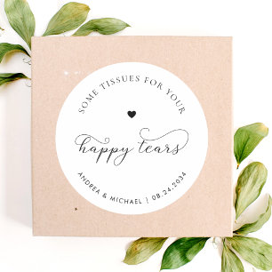 Sticker Rond Mouchoirs pour vos larmes de joie Cœur de mariage