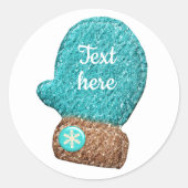 Sticker Rond Moufle d'hiver mignon flocon bleu brun (Devant)