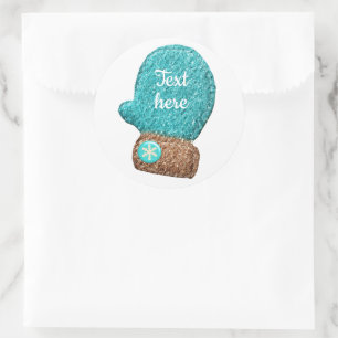 Sticker Rond Moufle d'hiver mignon flocon bleu brun