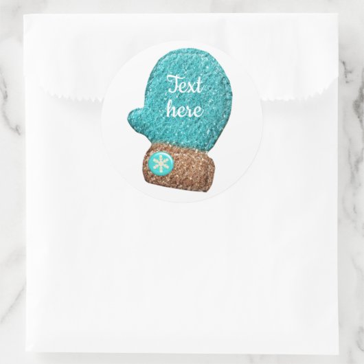 Sticker Rond Moufle d'hiver mignon flocon bleu brun (Sac)