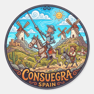 Sticker Rond Moulins à vent de Consuegra et Don Quichotte Espag