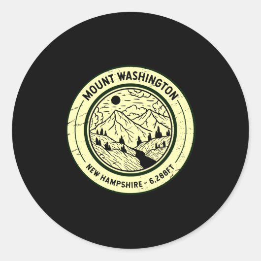 Sticker Rond Mount Washington New Hampshire Hiking Skiing Retro (Devant)