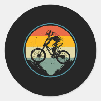 Sticker Rond Mountain Biking Retro Vintage Landscape Mtb Rider 