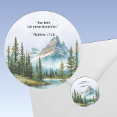 Sticker Rond Mountain Landscape Bible Verse Blue Mist