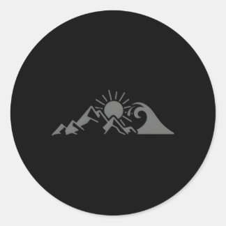 Sticker Rond Mountain Sun Wave Nature Randonnée Surf Surfer Hik