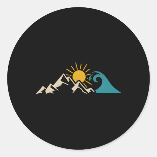 Sticker Rond Mountain Sun Wave Nature Randonnée Surf Surfer Hik (Devant)