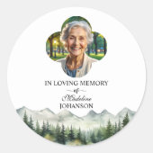 Sticker Rond Mountains and Trees Celebration Of Life Funeral (Devant)