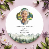 Sticker Rond Mountains and Trees Celebration Of Life Funeral