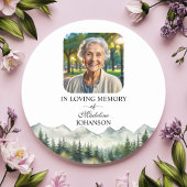 Sticker Rond Mountains and Trees Celebration Of Life Funeral
