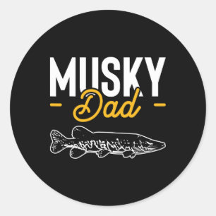 Sticker Rond Mousseux Fête des pères Musky Muskellunge Pike Fis