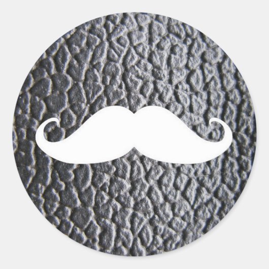 Sticker Rond Moustache blanche amusante sur Motif en cuir noir (Devant)