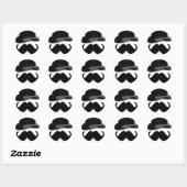 Sticker Rond moustache, chapeau supérieur, cravate arc et perle (Feuille)