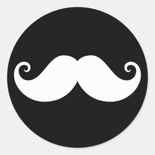 Sticker Rond Moustache de guidon blanc gentleman sur noir (Devant)