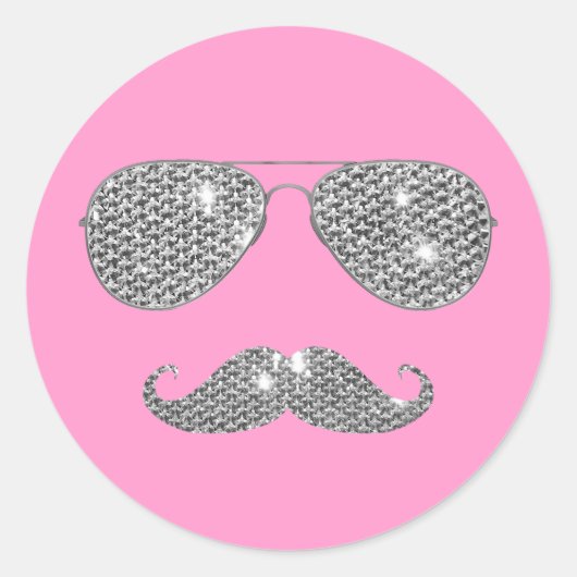 Sticker Rond Moustache Diamant Drôle Avec Lunettes (Devant)