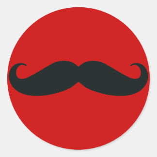 Sticker Rond Moustache noire avec Arrière - plan rouge