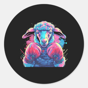 Sticker Rond Mouton boxeur avec gants de boxe Kickboxing Drôle