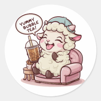 Sticker Rond Mouton de dessin adorable : Cosy, Kawaii Vibes