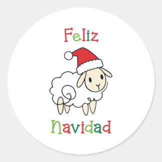 Sticker Rond Mouton de Noël mignon – Feliz Navidad