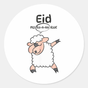 Sticker Rond Mouton mignon qui fait le dab Eid Mu-ba-a-ah-rak E