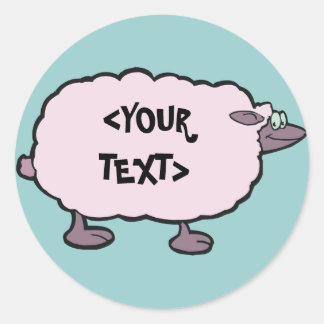 Sticker Rond Mouton Rose, <YOUR TEXT>