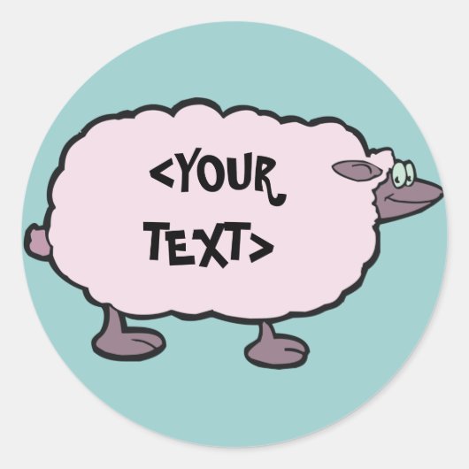 Sticker Rond Mouton Rose, <YOUR TEXT> (Devant)