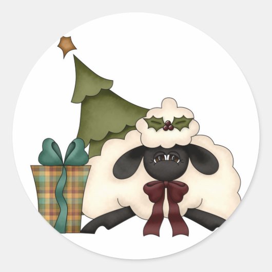 Sticker Rond moutons adorables de Noël (Devant)