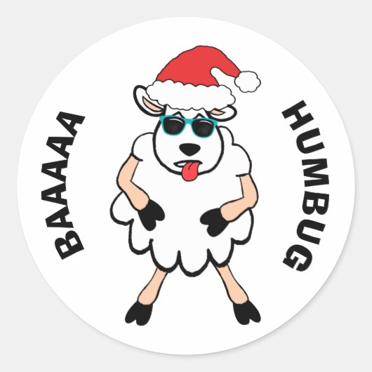 Sticker Rond Moutons amusants Père Noël Baa Humbug Noël (Devant)