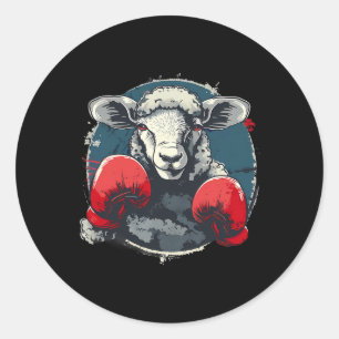 Sticker Rond Moutons de boxe avec gants de boxe Kickboxing Drôl