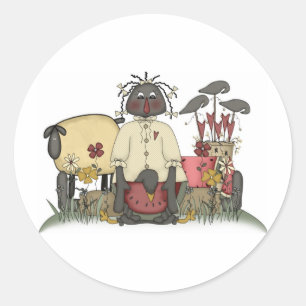 Sticker Rond Moutons et corneilles de poupée d'Annie