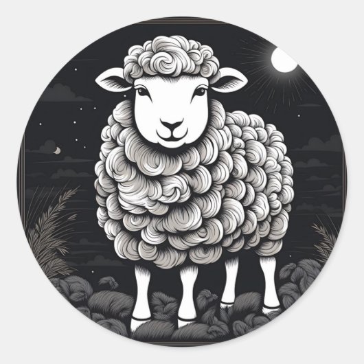 Sticker Rond Moutons Fluffants Noir Et Blanc (Devant)