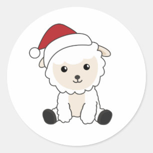 Sticker Rond Moutons Noël Neige Animaux d'hiver Moutons