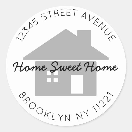 Sticker Rond Moving Home Sweet Home Grey Adresse de retour Labe (Devant)