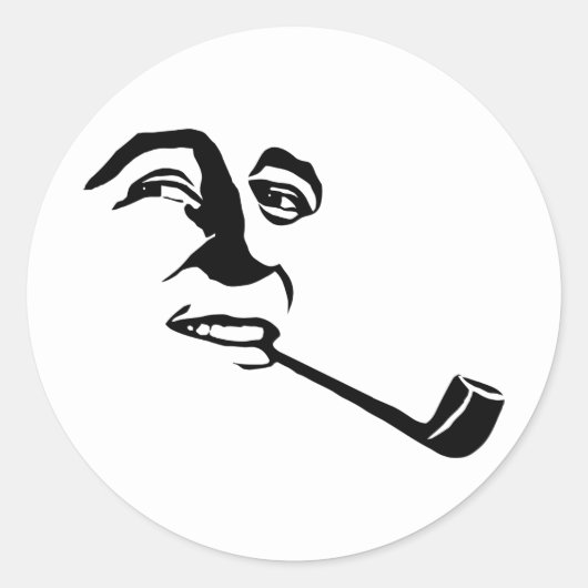 Sticker Rond Moyens Face Fumer Pipe dessin rétro illustration (Devant)