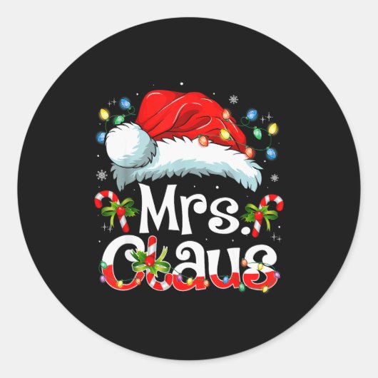 Sticker Rond Mr And Mrs Claus Couples Matching Christmas Pajama (Devant)