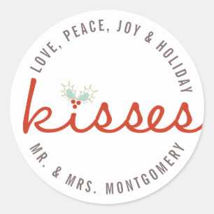 Sticker Rond Mr & Mrs 1st Christmas Mistletoes Mariage de vacan