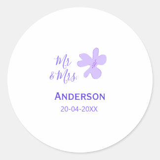 Sticker Rond Mr & Mrs add family name date year wedding favor g