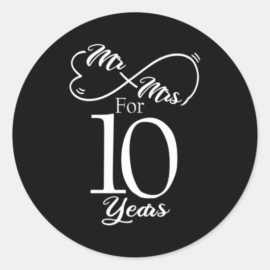 Sticker Rond Mr Mrs For 10 Years 1st Wedding Anniversary (Devant)