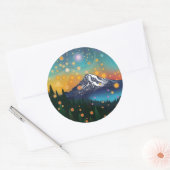 Sticker Rond Mt Rainier w Soirée Starry Sky et Fireflies (Enveloppe)
