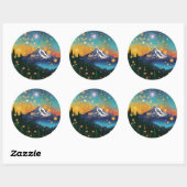 Sticker Rond Mt Rainier w Soirée Starry Sky et Fireflies (Feuille)