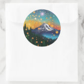 Sticker Rond Mt Rainier w Soirée Starry Sky et Fireflies (Sac)