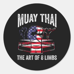 Sticker Rond Muay Thai Art de 8 Membres Combattant Arts Martiau