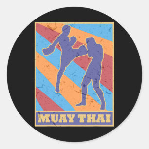 Sticker Rond Muay Thai Couleurs Rétro Vintage Boxe Mma Kickboxi