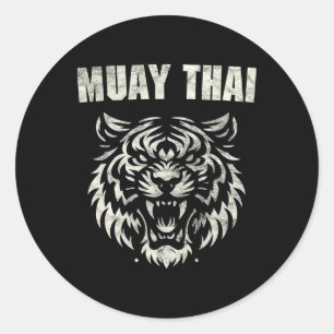 Sticker Rond Muay Thai Mma Combat Tatouage Tigre Rugir Kickboxi