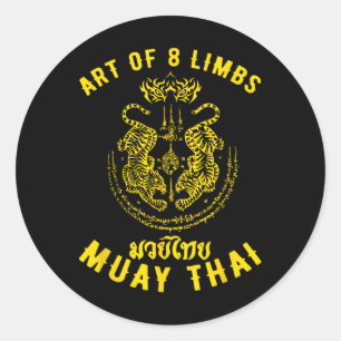 Sticker Rond Muay Thai Mma Tigre Art des 8 Membres Kickboxing