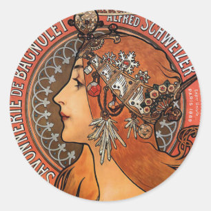 Sticker Rond Mucha - art Nouveau