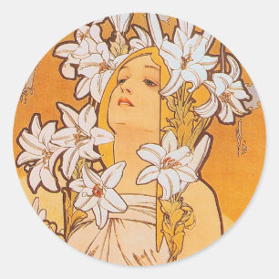 Sticker Rond Mucha fleurs de "lis" -