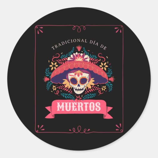 Sticker Rond Muertos Skull Day of the Dead (Devant)